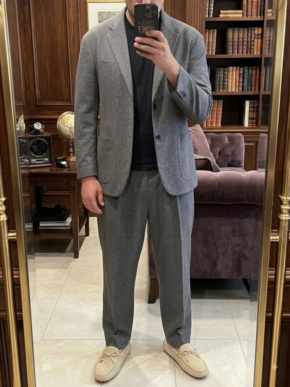 UNIQLO Brushed Jersey Herringbone Suit Set (Jacket + Pants) Size XL Gray